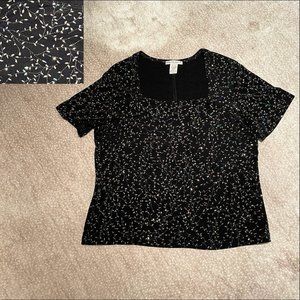 EUC Jillian Jones Woman Short-Sleeve Top, Square Neck, Black, Sequins, Size 2X